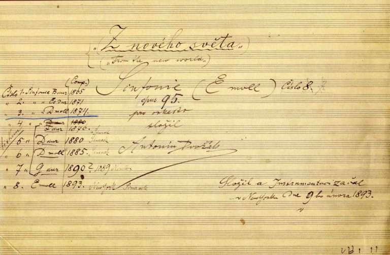 Tituly list partitury Dvořákovy Novosvětské symfonie.