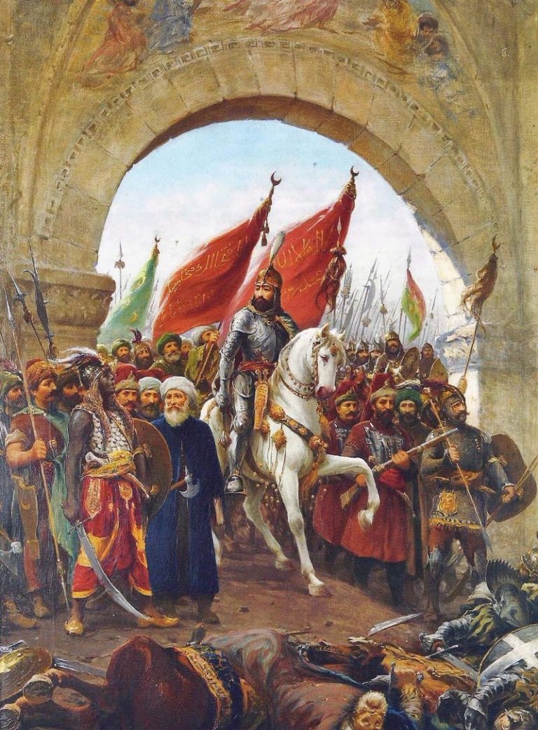 Sultán Mehmed II. právě vstupuje do Konstantinopole.