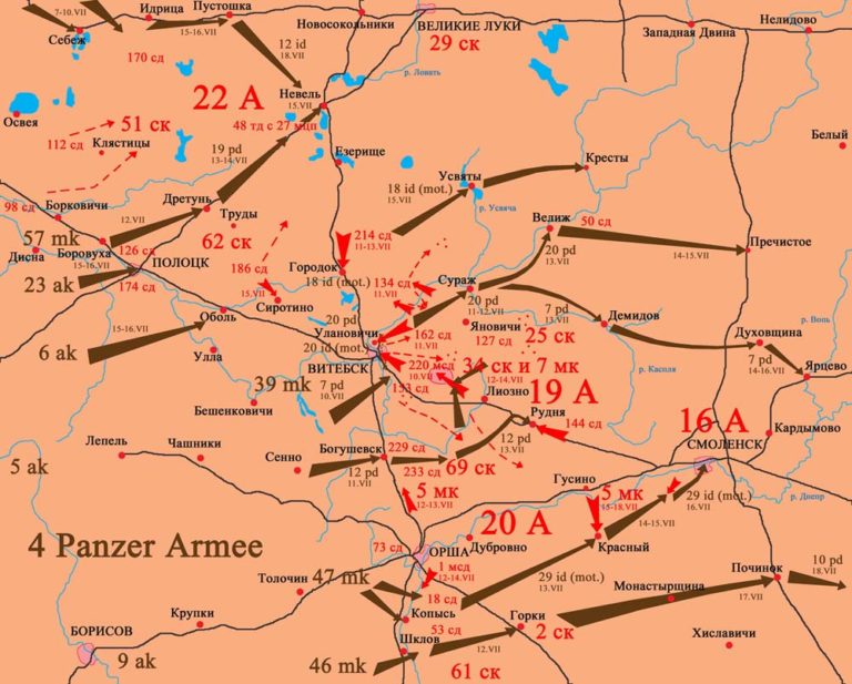 Podrobná mapa přesunů Rudé armády a Wehrmachtu během celé operace.