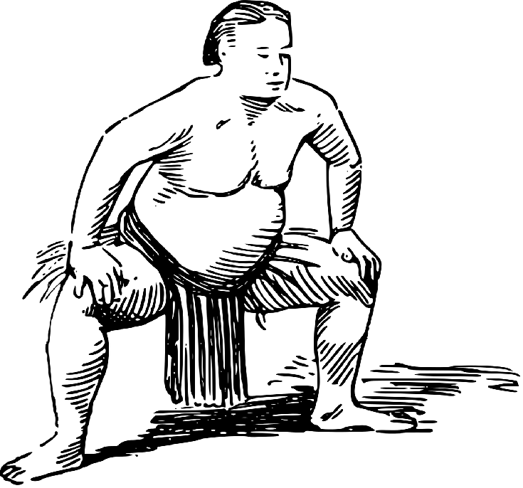 Typická póza před zápasem, během níž zápasník střídavě zvedá levou a pravou nohu.