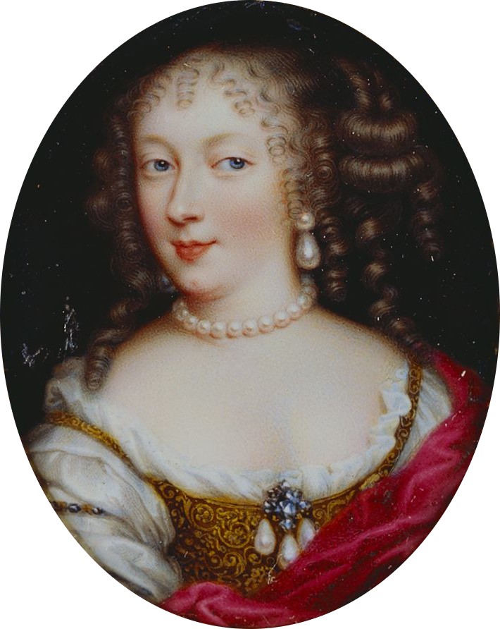 Henrietta Anne Stuartová, vévodkyně z Orléans, uvede dívku k anglickému dvoru.