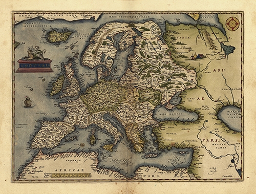 Mapa Evropy - Orteliovi neujde podobnost evropského a amerického pobřeží.