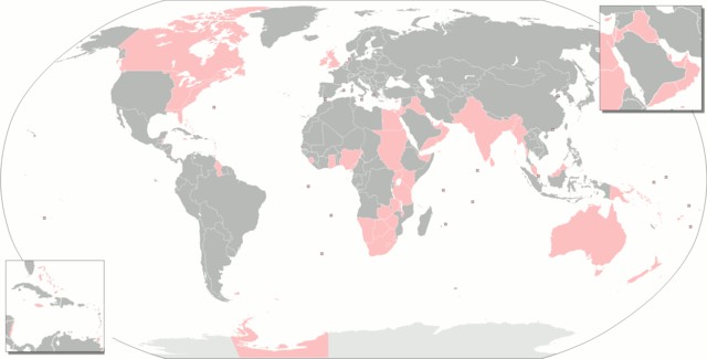 Území, která byla v historii pod větší či menší britskou kontrolou. (commons.wikimedia.org)