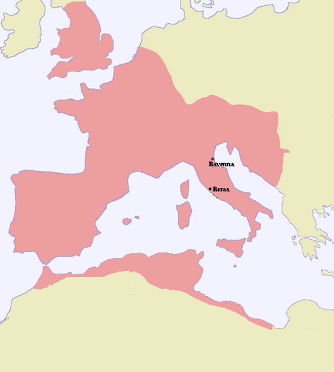 Západořímská říše v roce 395 (commons.wikimedia.org)