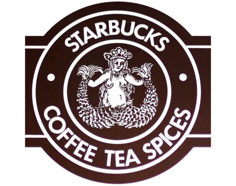 Na prvních obchodech s kávou Starbucks láká mořská panna na svá odhalená ňadra.