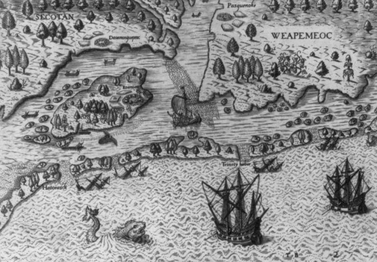 Na přelomu 16. a 17. století zažívá pobřeží Virginie příval nových kolonistů. Foto: Wikimedia.org, John White, Public Domain.