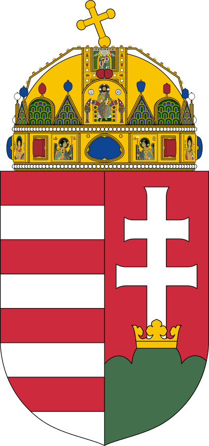 Maďarský státní znak - červená a bílá jsou tradiční maďarské barvy, vše doplňuje svatoš-těpánská koruna. FOTO: Thommy/Creative Commons/Public Domain