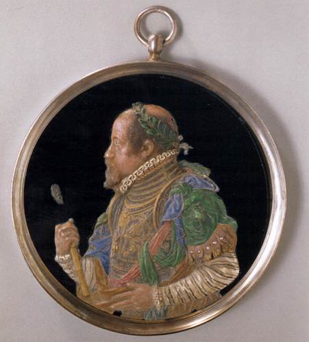 Medailon s portrétem císaře Maxmiliána II. (Antonio Abondio, vosk na obsidiánové destičce, asi 1575, Uměleckohistorické muzeum, Vídeň) FOTO: Antonio Abondio/Creative Commons/Public domain