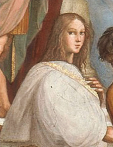 Hypatia je první historicky známou matematičkou. Foto: Creative Commons, Raffaello Santi – web gallery of art wga.hu. Volné dílo.