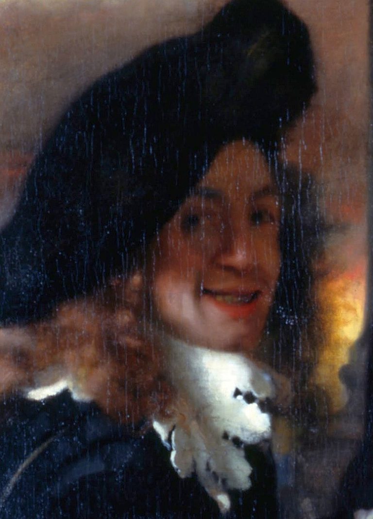 Možný vlastní portrét Jana Vermeera, detail z obrazu „Kuplířka“ (1656) - (Volné dílo, commons.wikimedia)