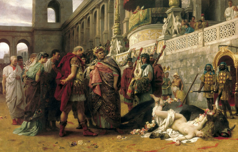 Většina historiků se přiklání ke jménu císaře Nerona, který dávné křesťany děsí svou krutostí. (Foto: Henryk Siemiradzki / Creative Commons)