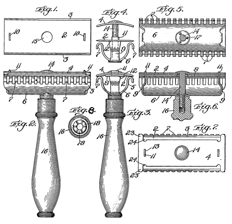 Americký patent na břitvu s žiletkami. FOTO: K. C. Gillette/Creative Commons/Public domain