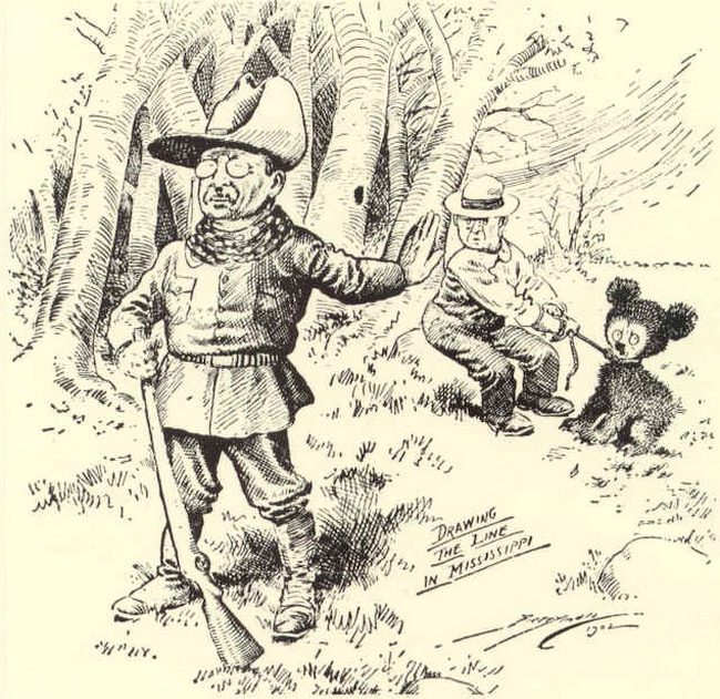 Karikatura, ilustrující prezidentovu příhodu na lovu(Foto: Clifford K. Berryman / en.wikipedia.org / volné dílo)