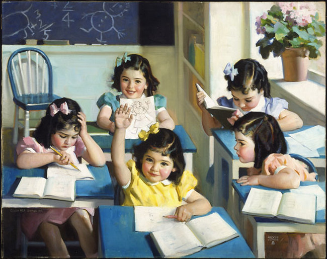 Paterčata jsou populární, takto je do magazínu namalován jejich běžný školní den (1938).(Foto: Andrew Loomis / commons.wikimedia.org / CC BY 2.0)