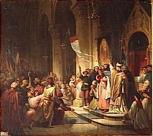 Hrabě Bonifác z Montferratu je zvolen vůdcem čtvrté křížové výpravy. Během ní si podmaní Krétu. FOTO: Henri Decaisne/Creative Commons/Public domain