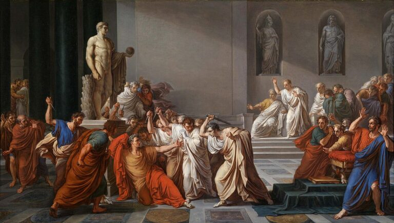 Obraz Smrt Caesara od Vincezna Camucciniho. FOTO: Vincenzo Camuccini, Public domain, via Wikimedia Commons