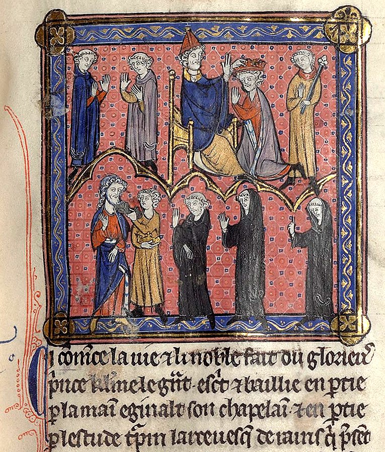 Papež Štěpán II. korunuje Pipina, Childerich III. je odstaven. FOTO: Sainte-Geneviève Library/Creative Commons/Public domain