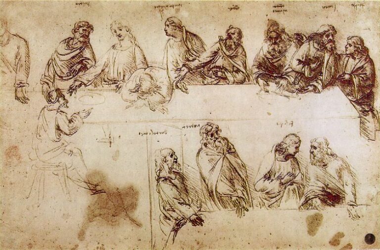 Než se pustil do práce, vytvořil řadu studií (Leonardo da Vinci, volné dílo, commons.wikimedia)