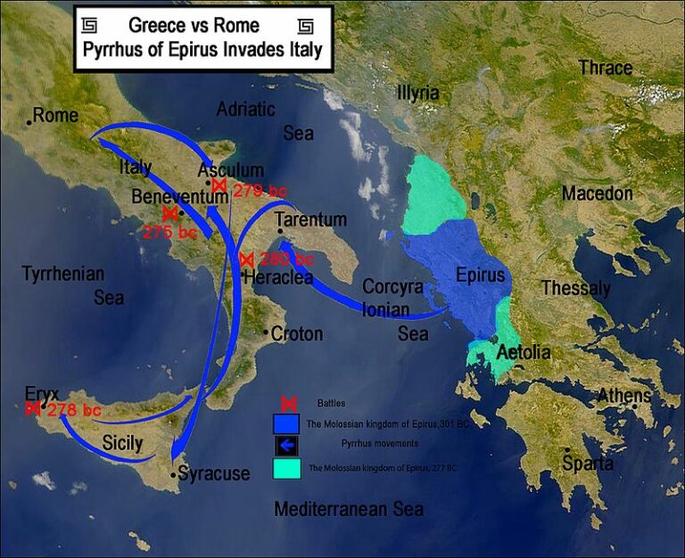 Mapa Pyrrhových válek 280-275 př. n. l. FOTO: Megistias/Creative Commons/CC BY-SA 3.0