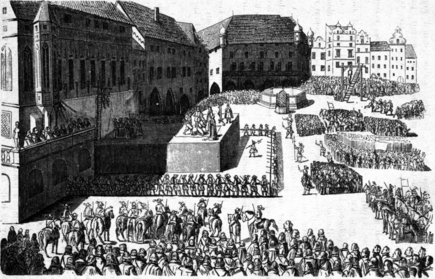 Staroměstská exekuce českých pánů 21. června 1621. Kam se poděly jejich lebky, je dodnes záhadou. FOTO: Eduard Herold (1820 - 1895), dle starodávného dřevorytu/Creative Commons/Public domain