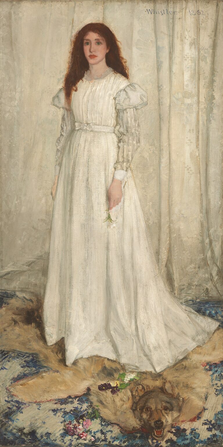 Svým pojetím je skandální a rebelské dílo i jeho obraz Symfonie v bílém č. 1: Bílá dívka z roku 1862 (James McNeill Whistler, Volné dílo, commons.wikimedia)