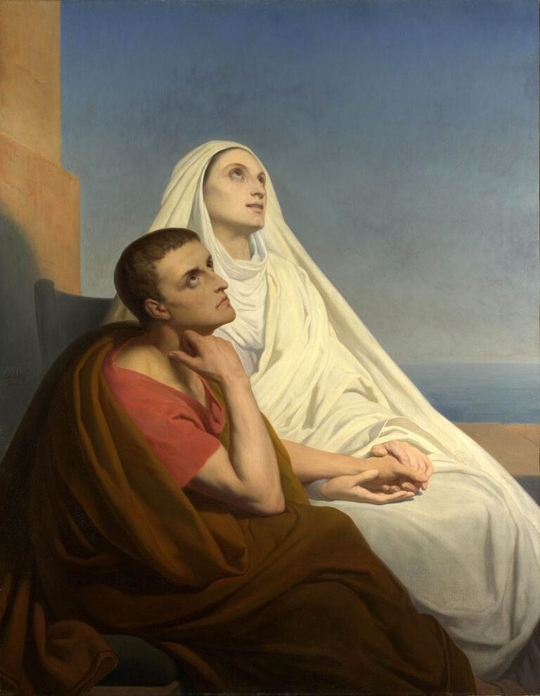 Svatý Augustin zachycen na obraze se svou matkou Monikou, která se jednou také stane světicí. (Ary Scheffer / commons.wikimedia.org / Volné dílo)