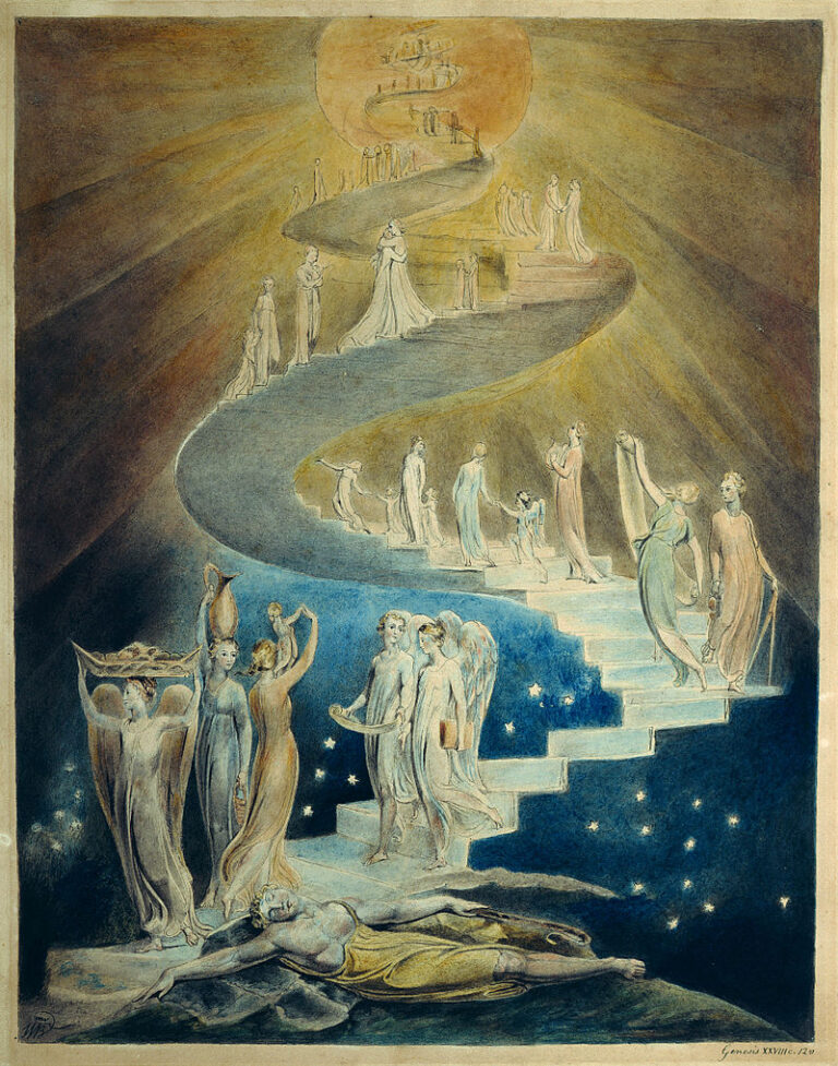 Někteří umělci si Jákobův žebřík představovali spíš jako široké schodiště. FOTO: The William Blake Archive / Creative Commons / volné dílo