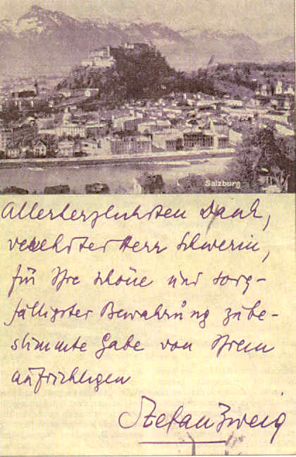 Mezi vzácné historické dokumenty patří i pohlednice s rukopisem a podpisem Stefana Zweiga. FOTO: sbg.ac / Creative Commons / volné dílo