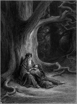 Merlin a Jezerní paní. Kouzelník se v legendě o Artušovi objevil až ve 12. století. FOTO: Gustave Doré/Creative Commons/Public domain