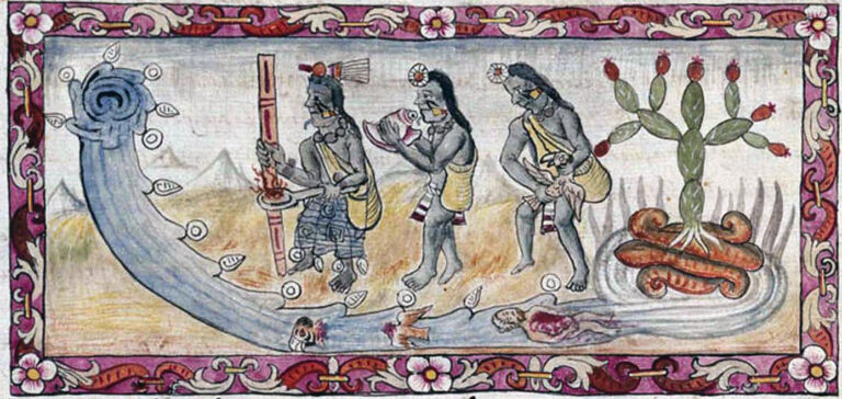 V roce 1499 Aztékové prováděli rituály, včetně dětské oběti, aby usmířili rozhněvané bohy, kteří zaplavili jejich hlavní město Tenochtitlán. FOTO: Diego Duran/Creative Commons/Public domain
