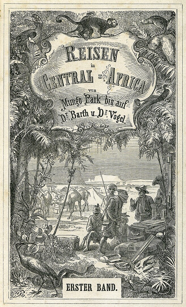 Titulní strana „Cesty ve střední Africe” (1859)(volné dílo, commons.wikimedia)