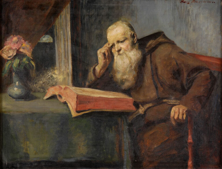 Mniši si musí knihy určené k přepisu nejdříve přečíst. FOTO: Hans Adolf Hornemann (1866–1916)/Creative Commons/Public domain