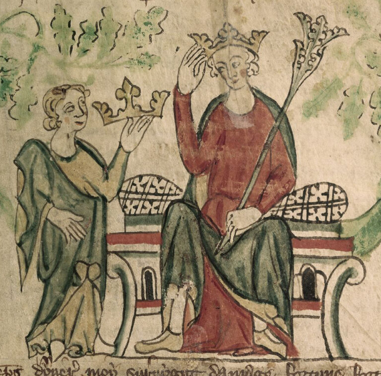Edward II je sice hlava pomazaná a korunovaná, ale ani on se nevyhne svatebnímu trapasu. (Britská knihovna volné dílo, commons.wikimedia)