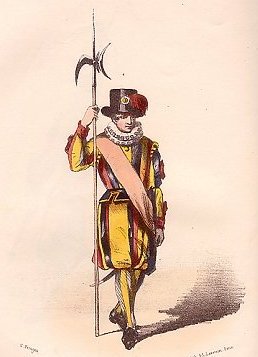 Historická uniforma švýcarské gardy. FOTO: G. Perugini/Creative Commons/Public domain