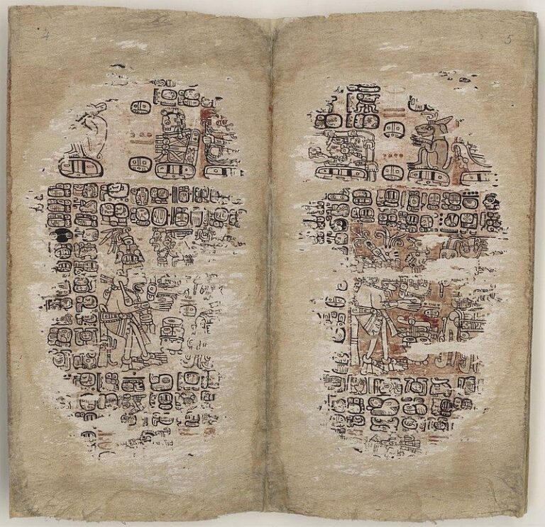 Stránky Pařížského kodexu, jedné z několika mála dodnes dochovaných mayských knih. FOTO: Bibliothèque Nacionale de France / Creative Commons / volné dílo