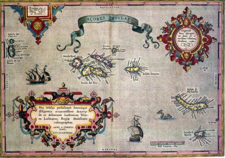 Mapa Azorských ostrovů z roku 1584. FOTO: Abraham Ortelius/Creative Commons/Public domain
