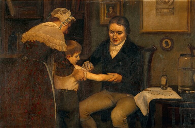 Očkování osmiletého chlapce anglickým lékařem Edwardem Jennerem. FOTO: Ernest Board / Creative Commons / volné dílo