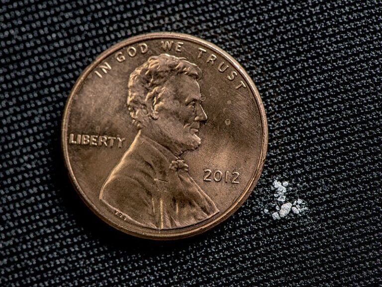 2) Dva miligramy fentanylu (bílý prášek napravo) je pro většinu lidí smrtící dávkou. FOTO: United States Drug Enforcement Administration / Creative Commons / volné dílo