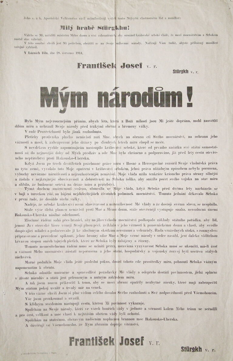 Manifest Mým národům, který znamená vyhlášení první světové války. FOTO: František Josef I./Creative Commons/Public domain