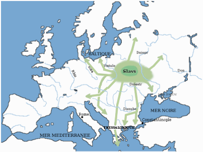 Původ a migrace Slovanů v 5.-10. století. FOTO: Uživatel Fphilibert z fr.wiki/Creative Commons/CC BY-SA 3.0