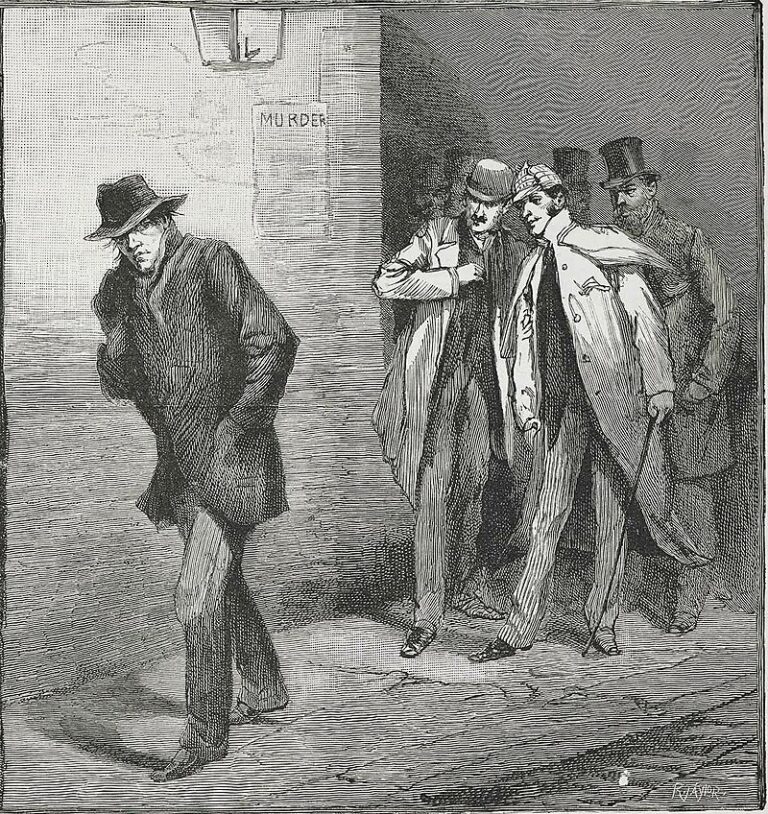 Obrázek z londýnských novin z roku 1888 poté, co začal řádit Jack Rozparovač. Název je: Podezřelá postava. FOTO: R. Taylor/Creative Commons/Public domain