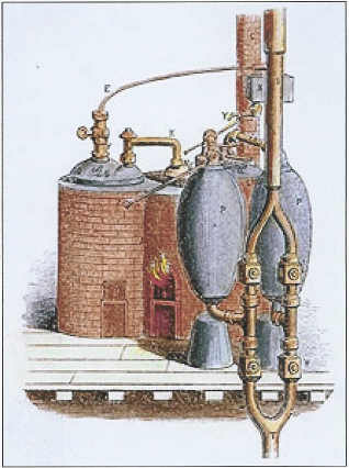 Saveryho parní čerpadlo z roku 1698 – první komerčně úspěšné zařízení poháněné párou. FOTO: Original: UnknownSource: Institute of Human Thermodynamics and IoHT Publishing Ltd./Creative Commons/Public domain