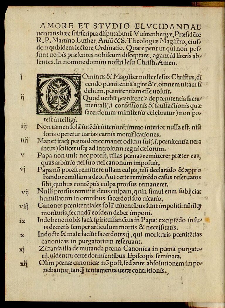 Text Lutherových 95 tezí v podobě letáku. FOTO: Martin Luther/Creative Commons/ Public domain