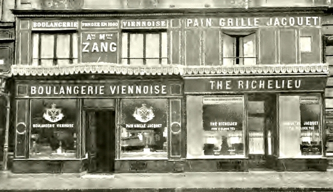 Původní Boulangerie Viennoise v roce 1909, kdy ji vlastnil Philibert Jacquet. (Anonym, volné dílo, commons.wikimedia)
