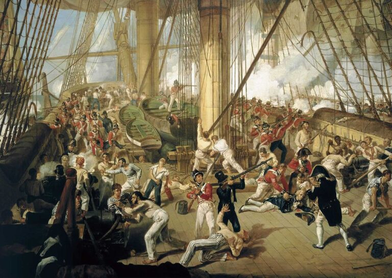 Horatio Nelson je na palubě zasažen nepřátelskou kulkou. FOTO: National Maritime Museum/Creative Commons/Public domain