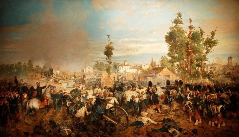Jméno magentě dává bitva ze 4. června 1859, kdy se mezi sebou utkají francouzské a rakouské oddíly. (Gerolamo Induno / wikimedia.commons.org / CC BY-SA 3.0)