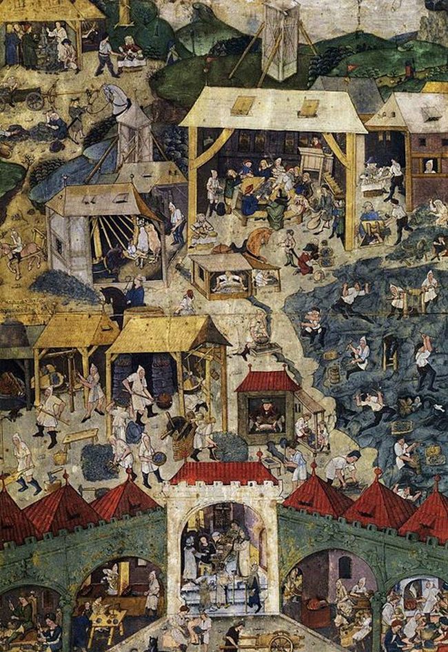 Takto nějak vypadal pracovních ruch v kuthohorských dolech na konci 15. století.(Foto: neznámý autor / commons.wikimedia.org / volné dílo)