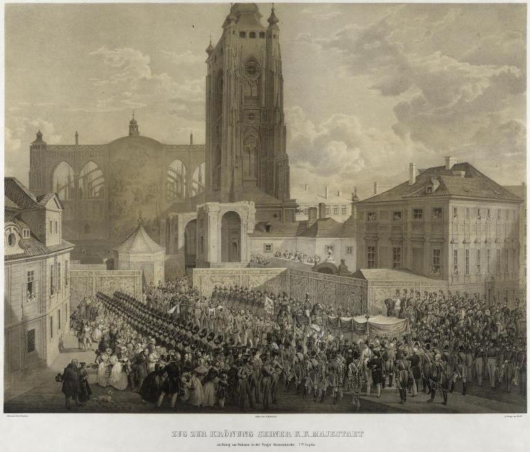 Katedrála v době korunovace Ferdinanda I.roku 1836. FOTO: Eduard Gurk, Franz Wolf/Creative Commons/Public Domain