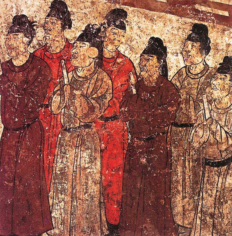 Zobrazení eunuchů v hrobce prince Čang-chuaje. Foto: Neznámý umělec hrobek z období Tchang, Public domain, via Wikimedia Commons