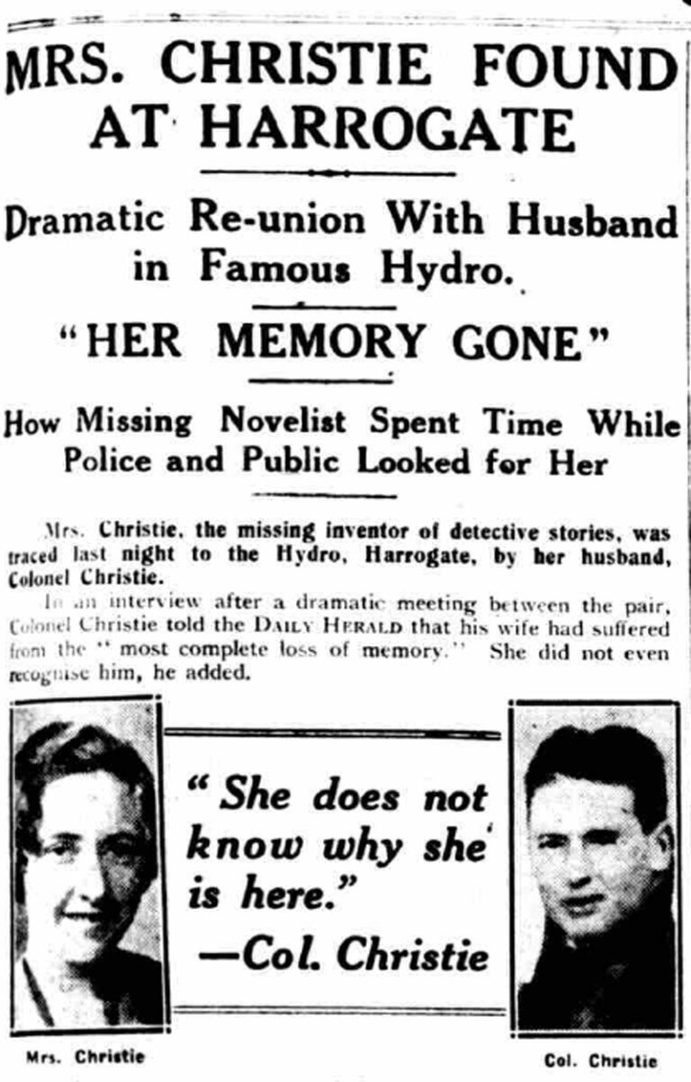 Článek v novinách oznamující, že se Agatha Christie našla. FOTO: Unknown author/Creative Commons/Public Domain